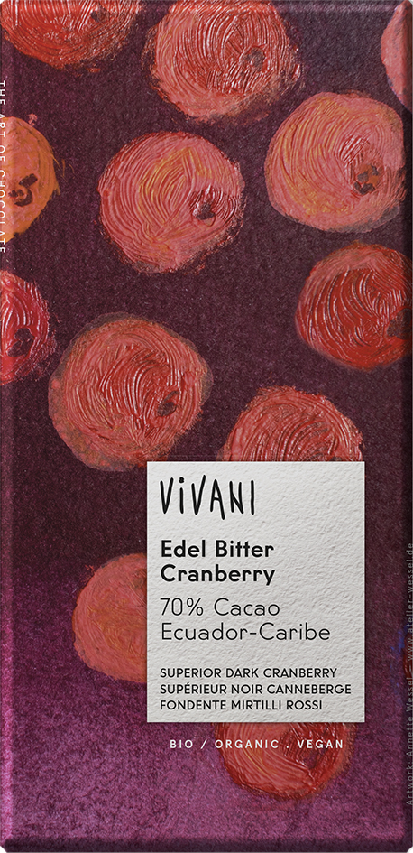 Bio čokoláda Vivani hořká s brusnicemi 100g 