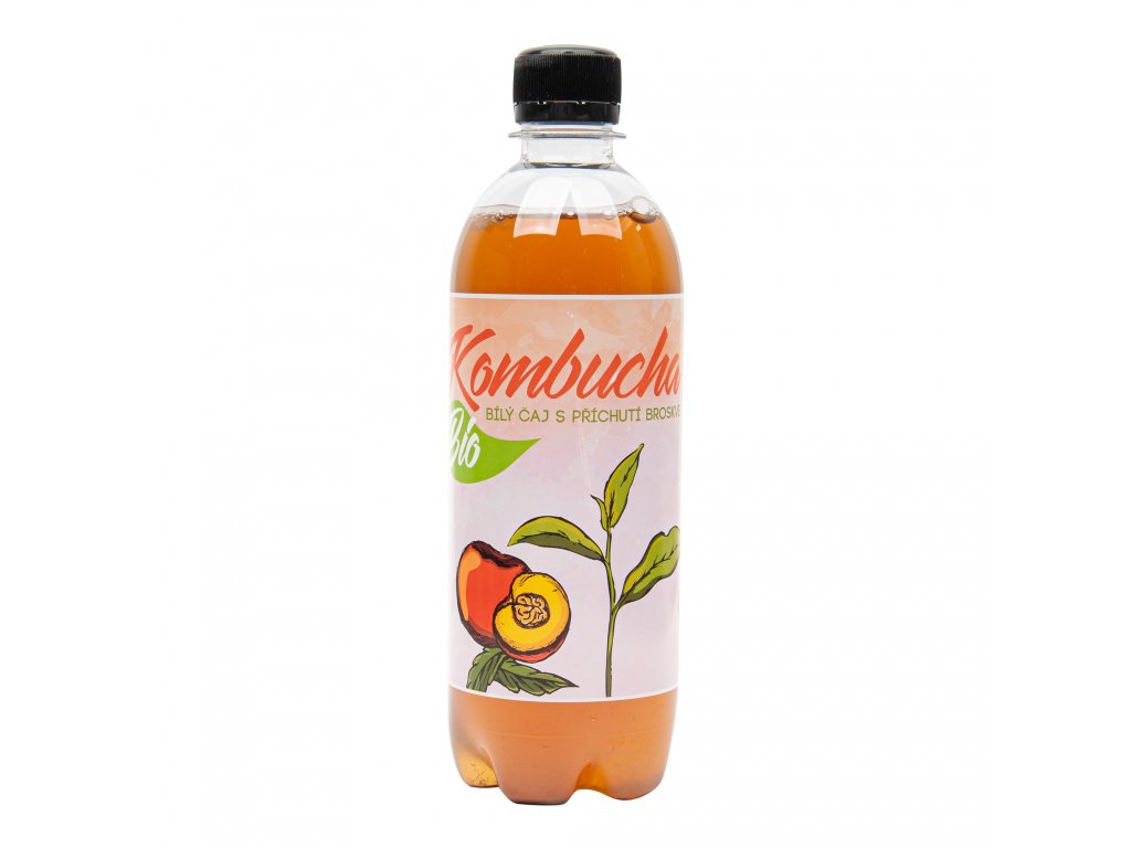 Kombucha Bio bílý čaj s příchutí broskve 0,5 l