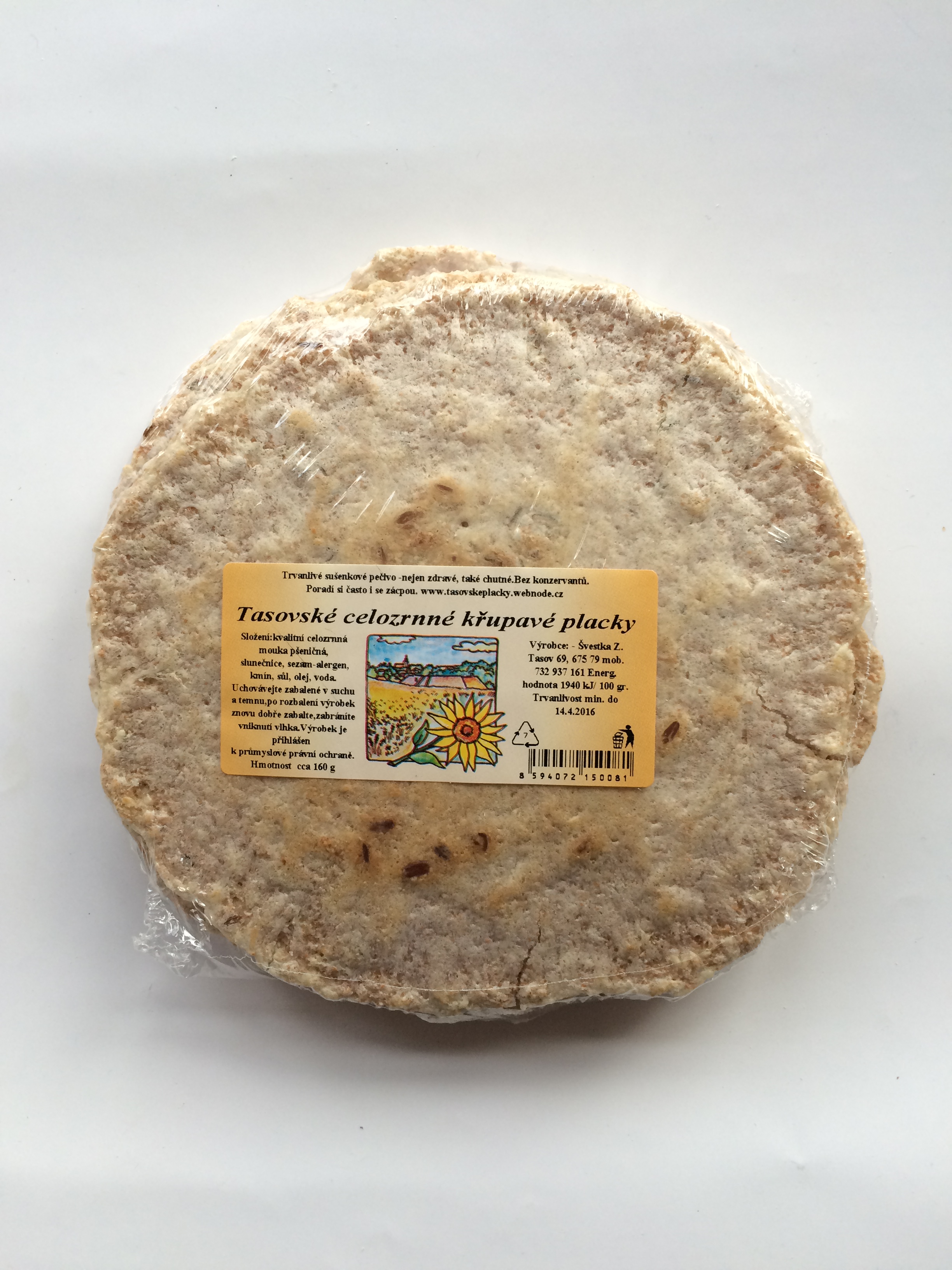 Chleb. tasovská placka celozrnná 160g 